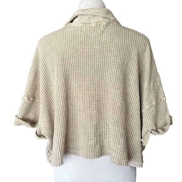 Bucketlist Neutral Cropped Western Coastal Button Front Blouse Crop Shirt Top - Picture 3 of 8